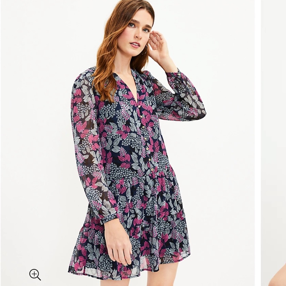 Loft Floral Drop Waist Flowy Shirt Dress